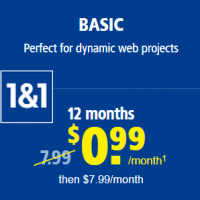 1and1 Hosting Coupon : Unlimited hosting just only $0.99/month + free domain