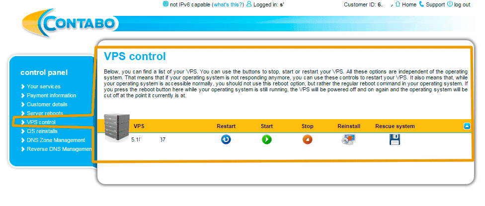 contabo vps control panel