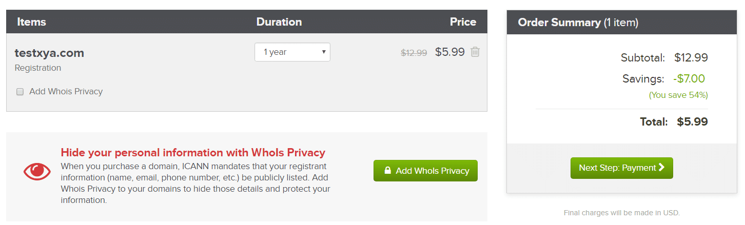 $5.99 coupon domain